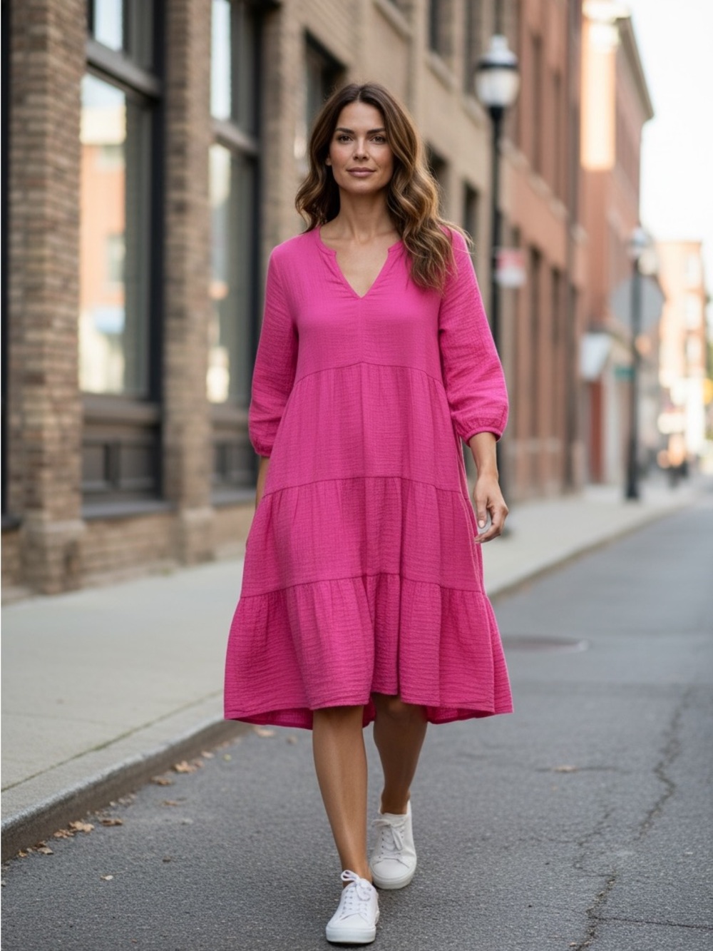 Universal Thread Pink Tiered V‑Neck Midi Dress - Picture 2 of 11